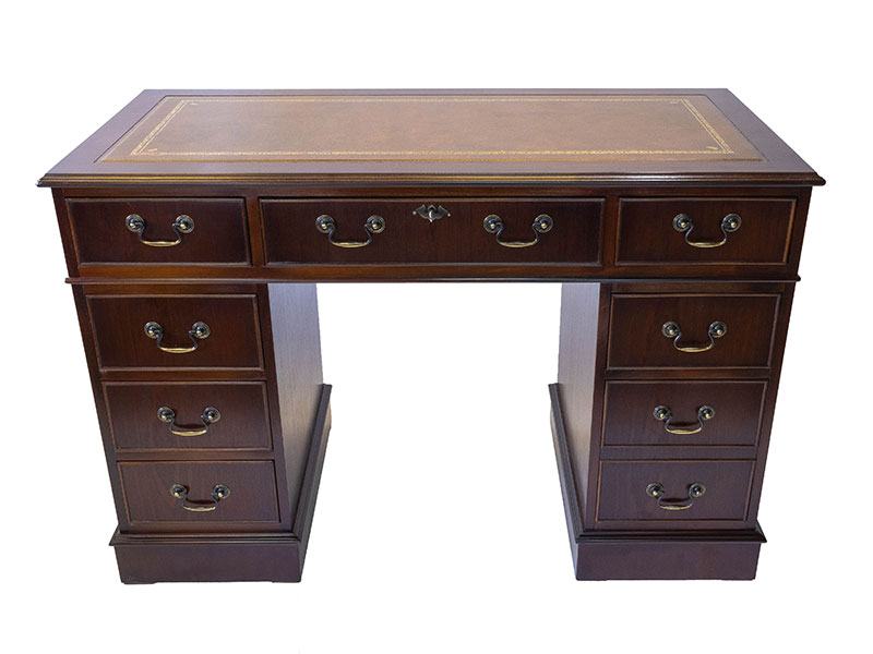 Twin Pedestal Secretary Desk Mahogany Leather